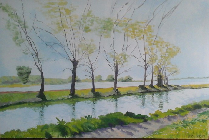 painting of the Canal de la Robine in France